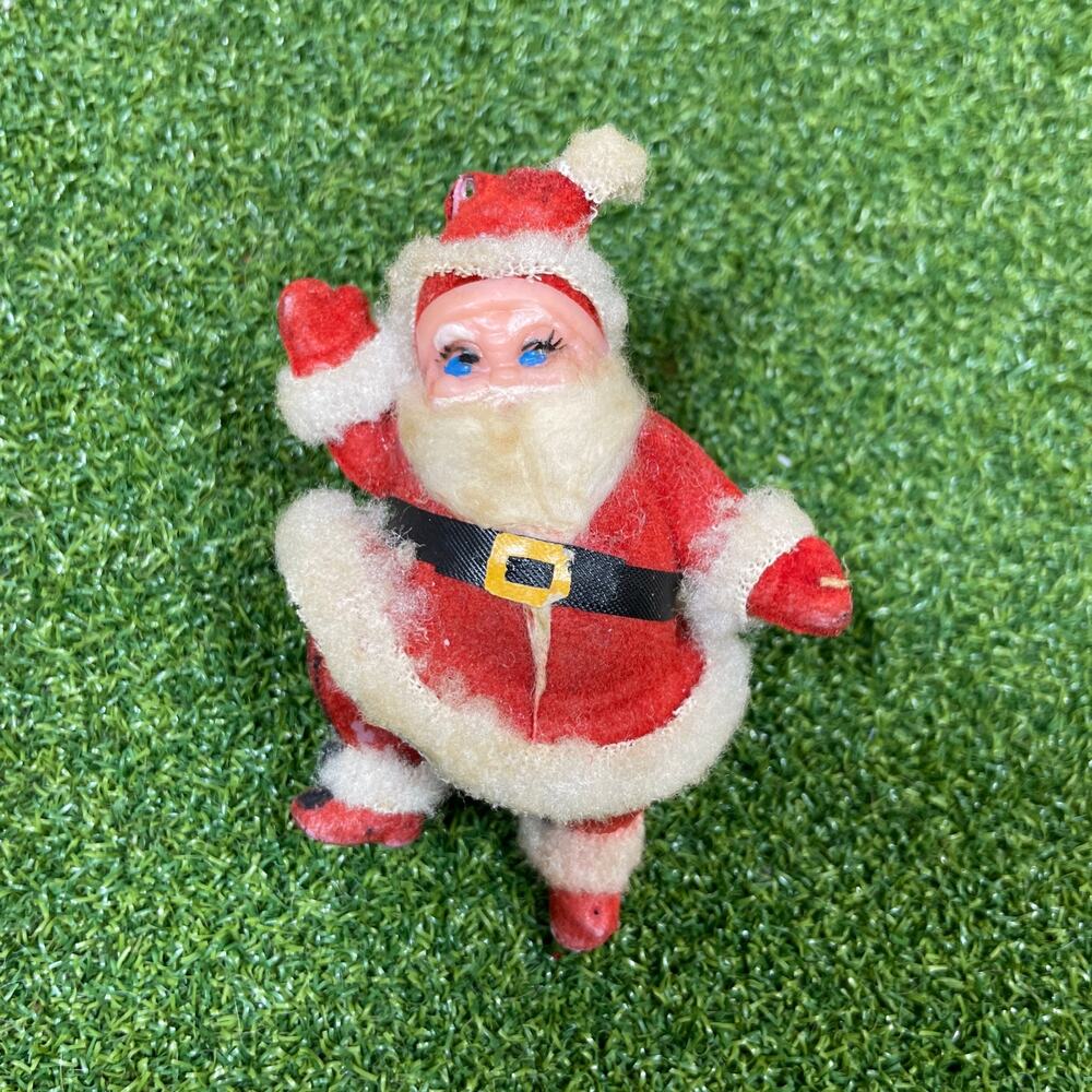 Vintage Mid Century Flocked Plastic Santa Claus Christmas Decor